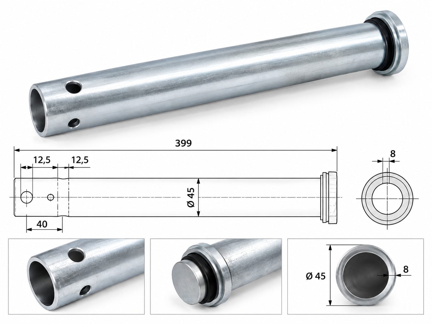 Tažná trubka nájezdové brzdy KNOTT KV20HV, průměr 45mm x 8 mm_101711_2